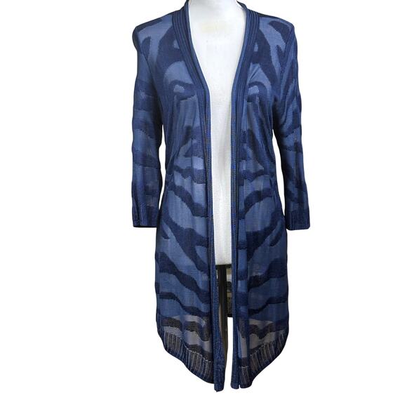 Chico's navy Travelers semi sheer cardigan, asymmetrical, summer layers, travel - Picture 1 of 6